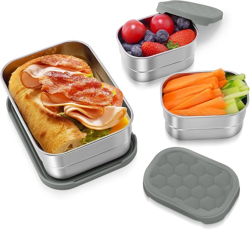 Tanjiae 3 Cup+1 Cup Stainless Steel Lunch Snack Containers Set Leak Pr