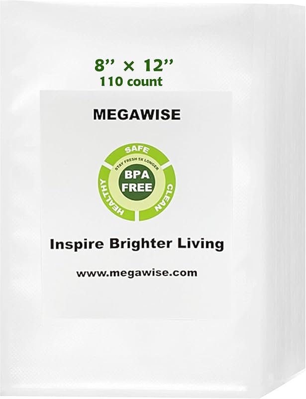 MEGAWISE vacuum sealer bags 8x12 inches, 110-count, BPA-free with double-sided texture