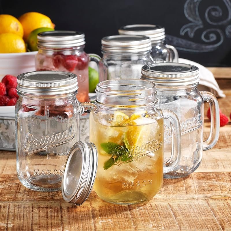 Glaver s 16oz Mason Jar Glass Mugs with Handle and Lid, Set of 6 Origi