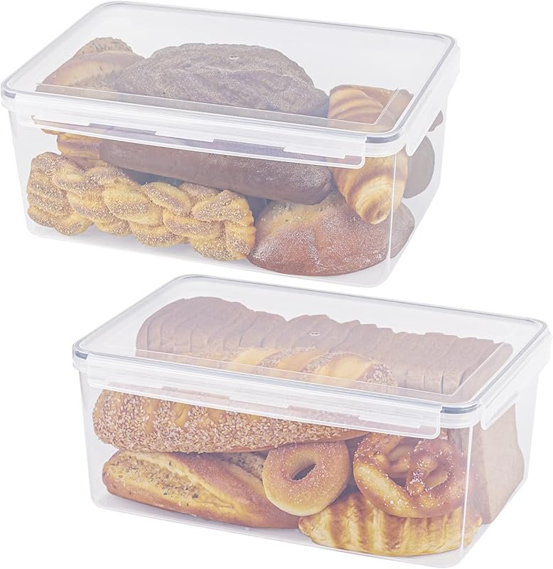 Tiawudi 2-Pack Large Airtight Bread Box, 11.6 Qt Plastic Container for