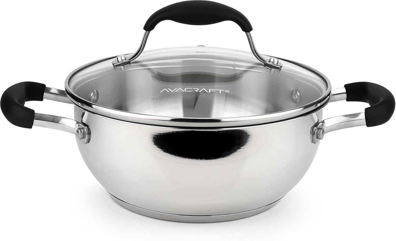 AVACRAFT 8-Inch 18/10 Stainless Steel Everyday Pan with Five-Ply Base 