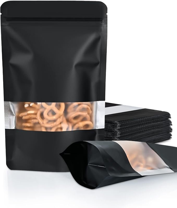 FireKylin 100 Pack Smell Proof Stand Up Pouches - Black Foil Bags with