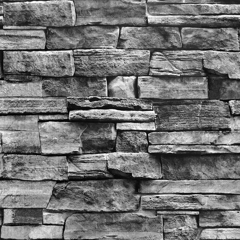 Jeweluck Grey Brick Peel and Stick Wallpaper, Faux Stone Self-Adhesive