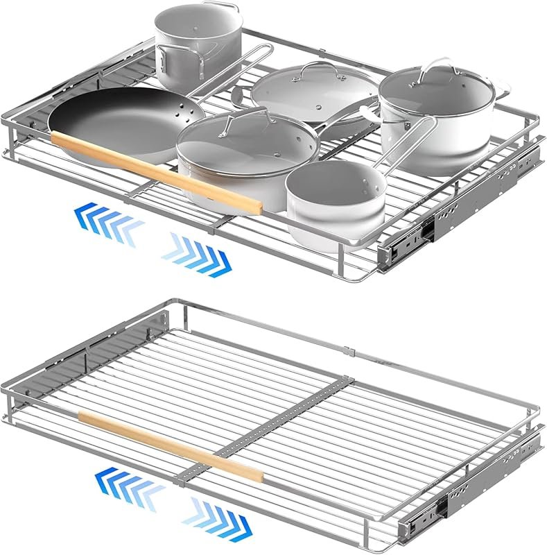 Heavy Duty Steel Pull Out Cabinet Organizer 2-Pack, Adjustable 23-39.8