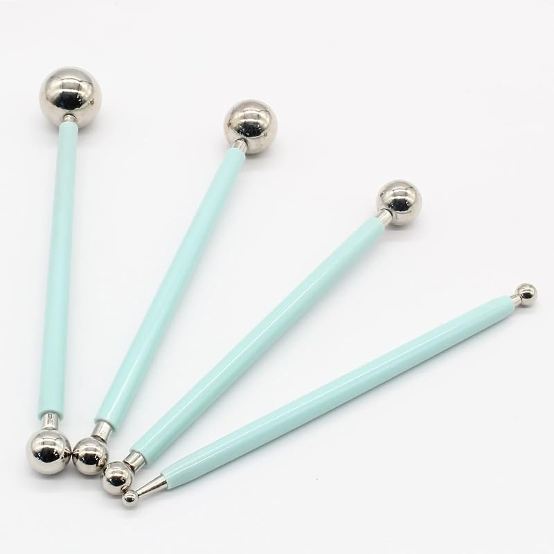 DIY Cake Decorating Tool Set of 4, Metal Ball Fondant Tool with Stainl