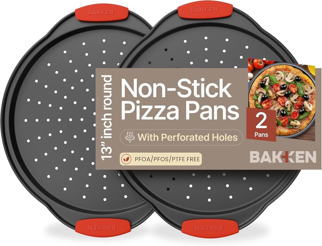 Bakken 2 Pack Round Perforated Carbon Steel Pizza Pan with Non-Stick M