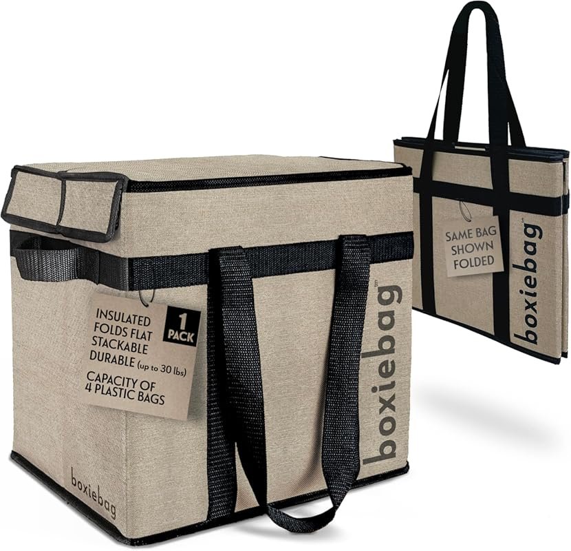 Boxiebag Reusable Grocery Bag - Durable Insulated Tote with Long Handl