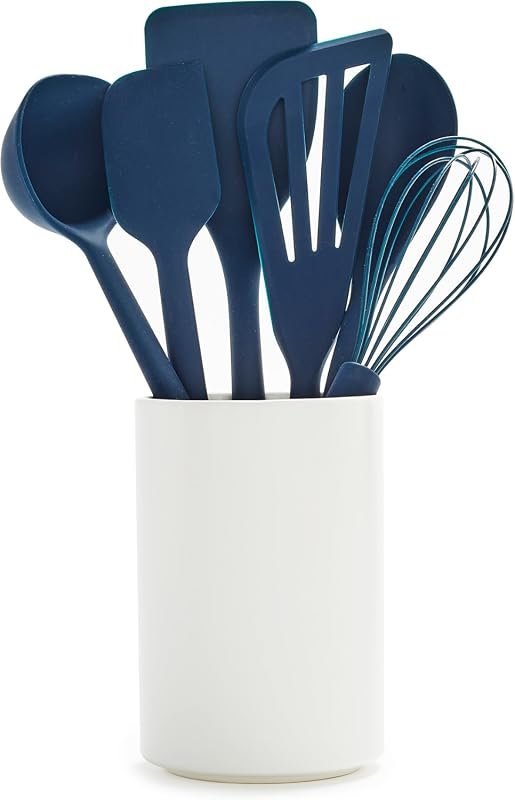 GreenPan Silicone 6-Piece Utensil Set & Holder with Spoon, Spatulas, W