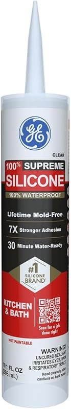 GE Supreme Silicone Caulk - 100% Waterproof, 7X Stronger Adhesion, Shr