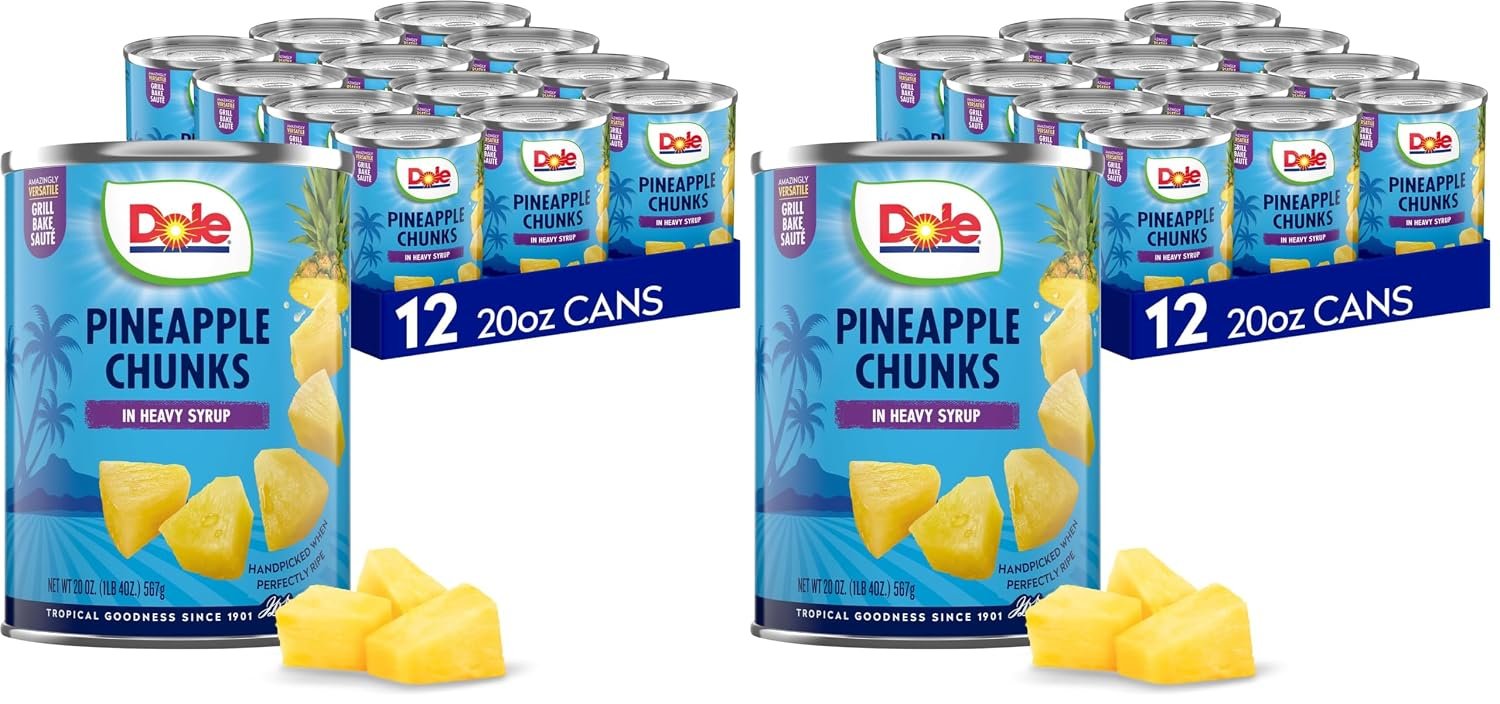 Dole Canned Pineapple Chunks in Heavy Syrup, 20 Oz Pack of 2 - Sweet f