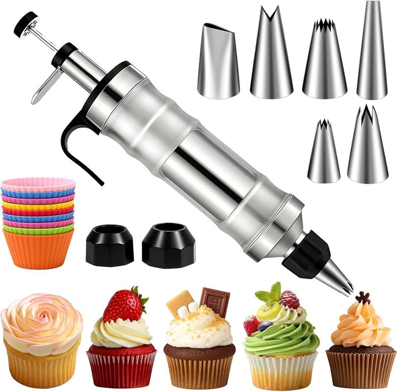 FANTEXY Dessert Decorating Syringe Set, Stainless Steel Icing Piping K