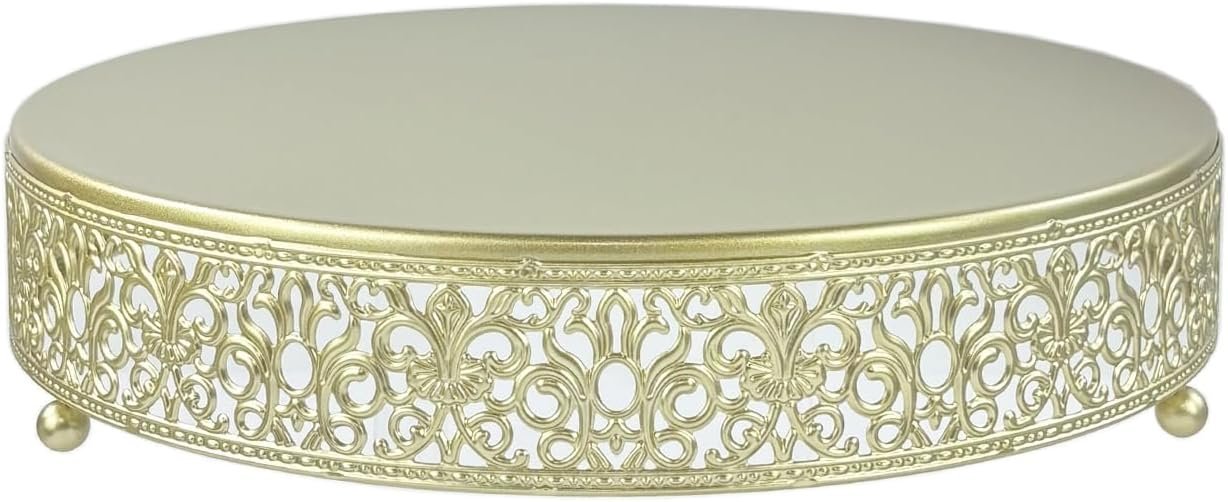 12-Inch Luxury Light Gold Cake Stand with Ornate Filigree Lace - Dual-