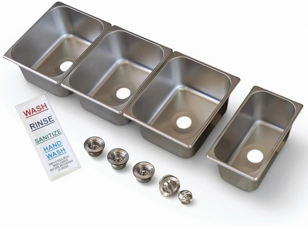 4-Compartment Drop-in Stainless Steel Concession Sink Kit with Large 1