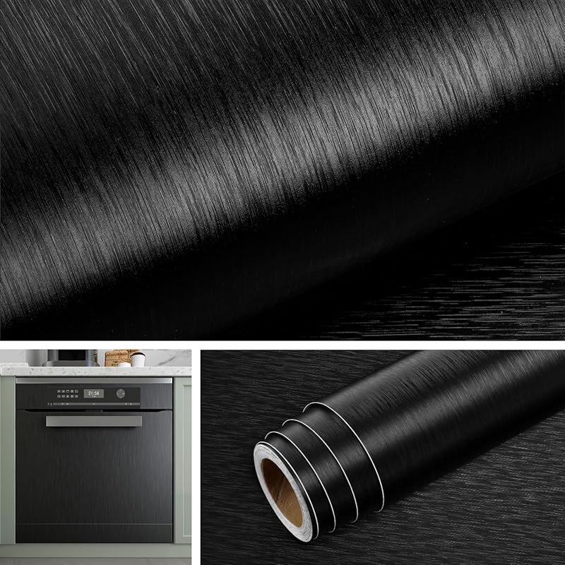 Livelynine Brushed Black Peel and Stick Wallpaper - Stainless Steel Co