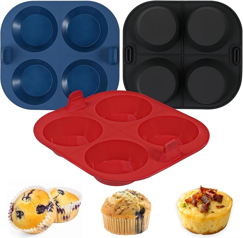 Webake 3-Pack Silicone Air Fryer Muffin Pan – 4 Cavity Egg Bites Mold,
