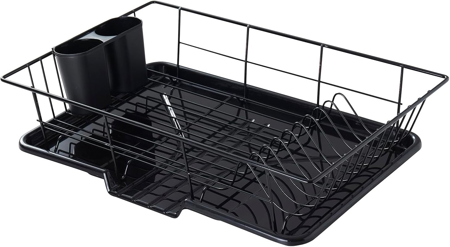 Space-Saving 3-Piece Dish Drainer Rack Set with Cutlery Holder, Maximi