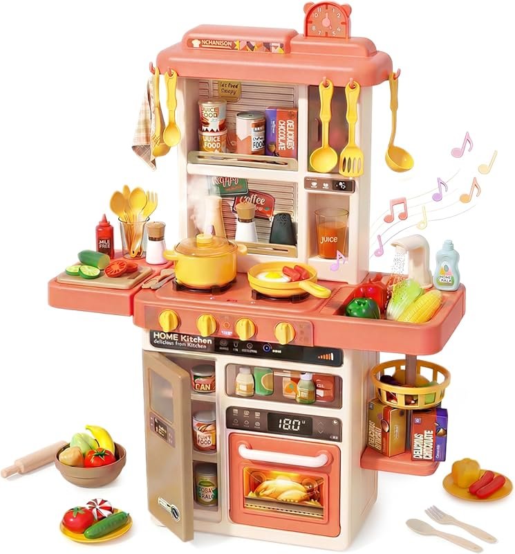 Interactive Kids Kitchen Play Set with 50 Pieces, Realistic Sound Effe