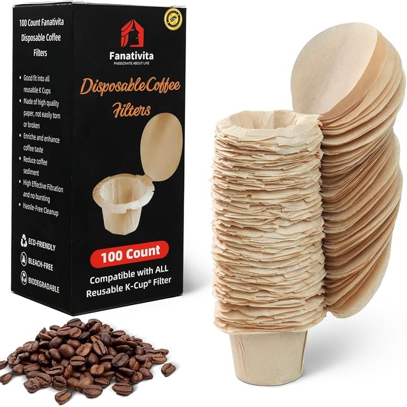 Fanativita 100 Count Disposable K Cup Filters with Genius Lid Design,