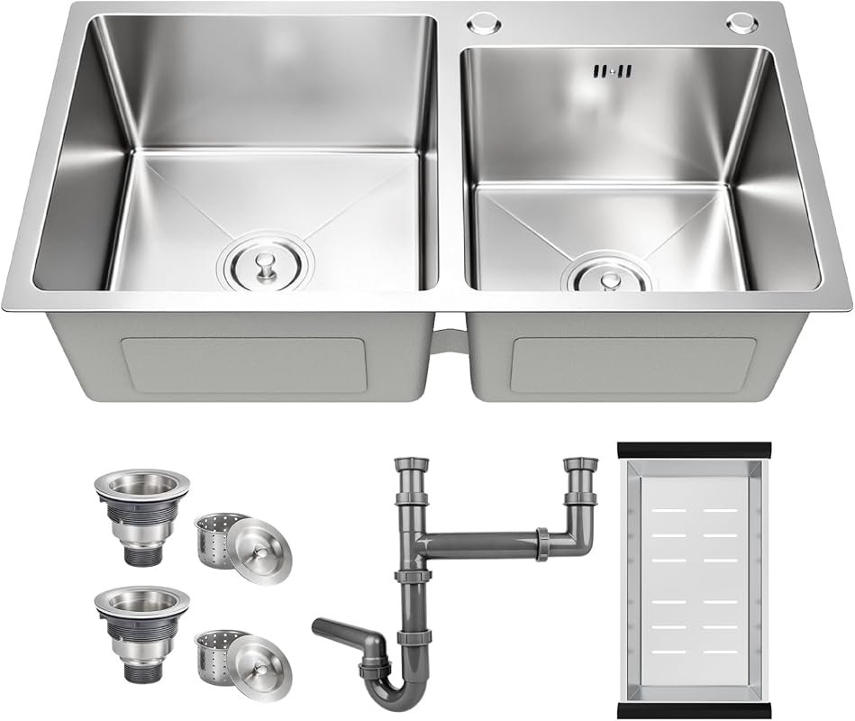 30 Inch Double Bowl Drop-in/Topmount Kitchen Sink, Nano-Coated Stainle
