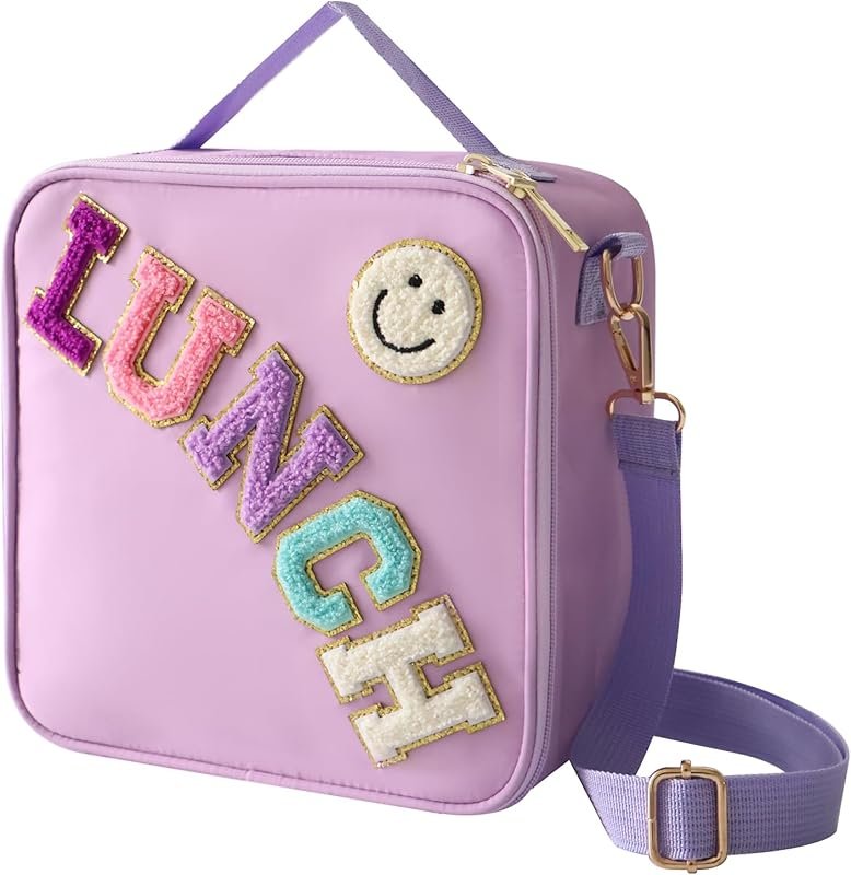 Insulated Lunch Bag with Adjustable Shoulder Strap, Nylon Preppy Large