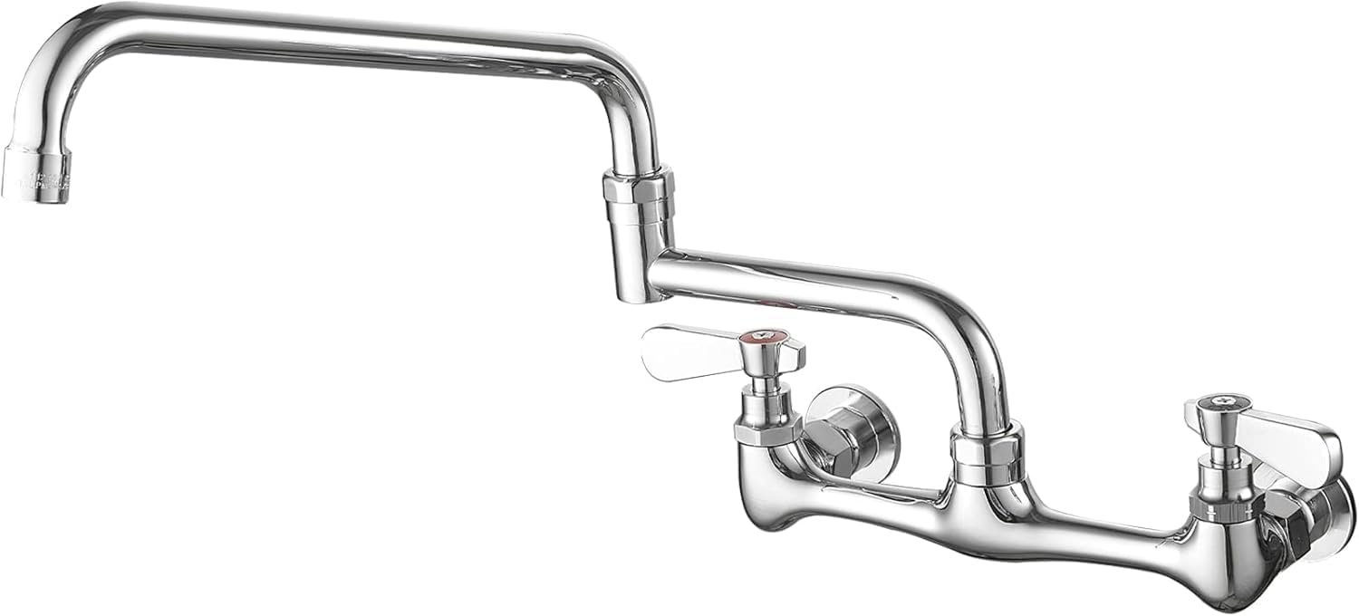 Commercial Wall Mount Kitchen Faucet with Two Handle, Add-on Swing Spout, Polished Chrome