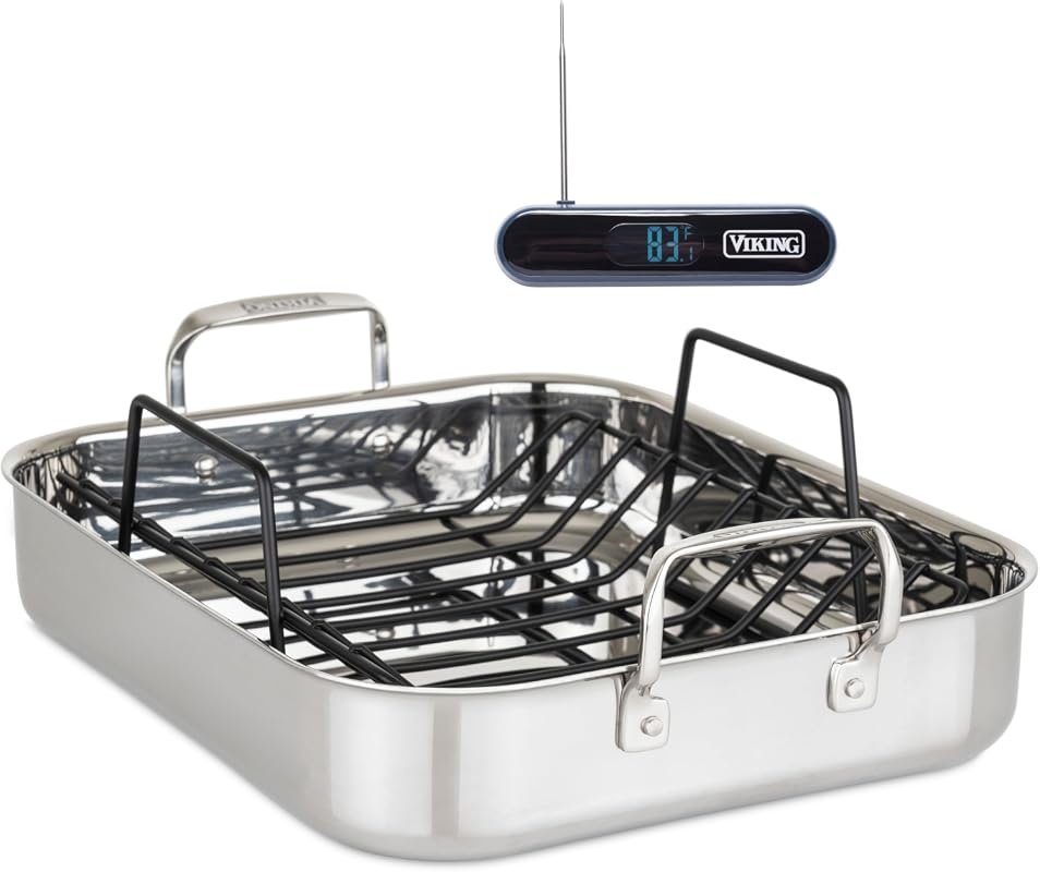 Viking 3-Ply Stainless Steel Roasting Pan with Rack (16x13 Inch) - Pro