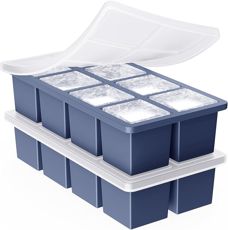 GGOW Large Silicone Ice Cube Trays 2-Inch - Huge Square Ice Cubes for 