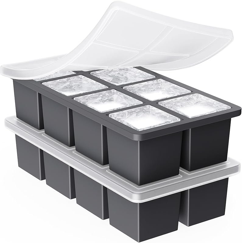 GGOW Large Silicone Ice Cube Trays 2 Inch - Huge Square Cubes for Whis