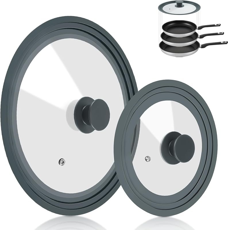 2-Pack Universal Pan Lid for Pots, Pans, Skillets - Tempered Glass Sil