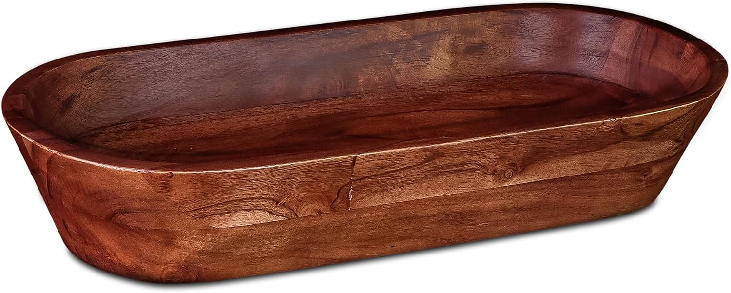 Luxe Designs Wooden Dough Bowl - Dark Burnt Acacia Wood, Handmade Rust