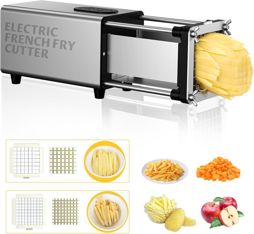 YOTAN Electric French Fry Cutter with Stainless Steel 1/2 and 3/8 Inch Blades