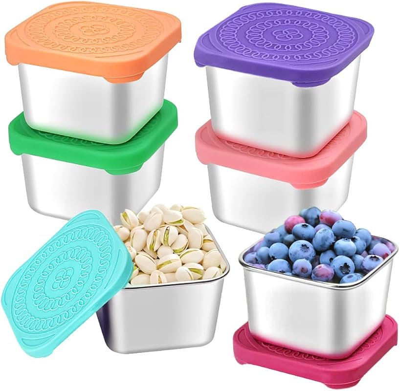 HTEVW 6Pack 6oz Stainless Steel Snack Containers for Kids Easy Open Le