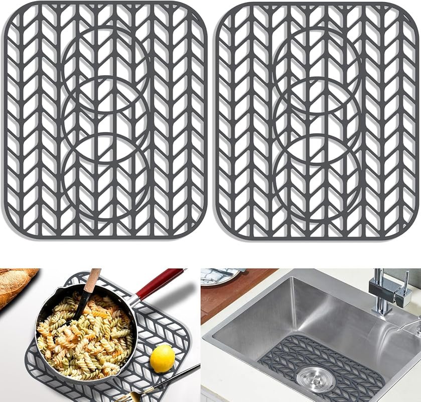 GUUKIN Sink Protector Mat 13.625x11.625 Inch Folding Non-Slip Silicone for Farmhouse Sink 3 Holes Pack of 2