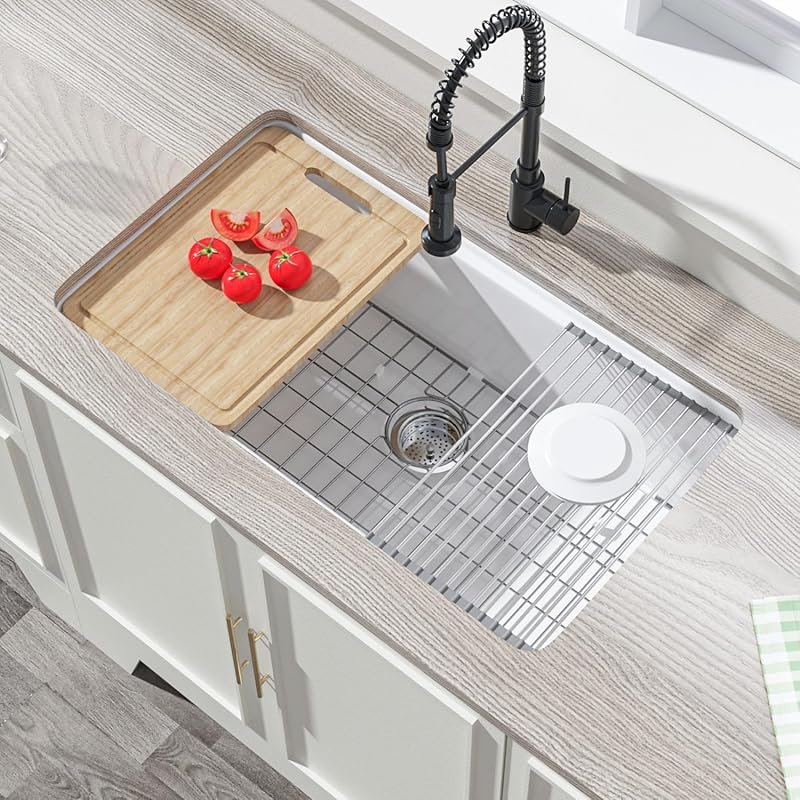 Miuara White Undermount Workstation Kitchen Sink 33 Inch, Large Topmou