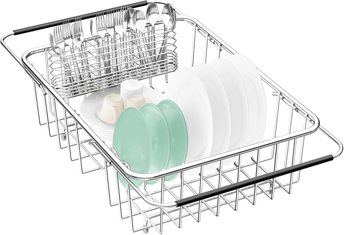 Fanbsy Expandable 304 Stainless Steel Dish Drying Rack, Large In-Sink