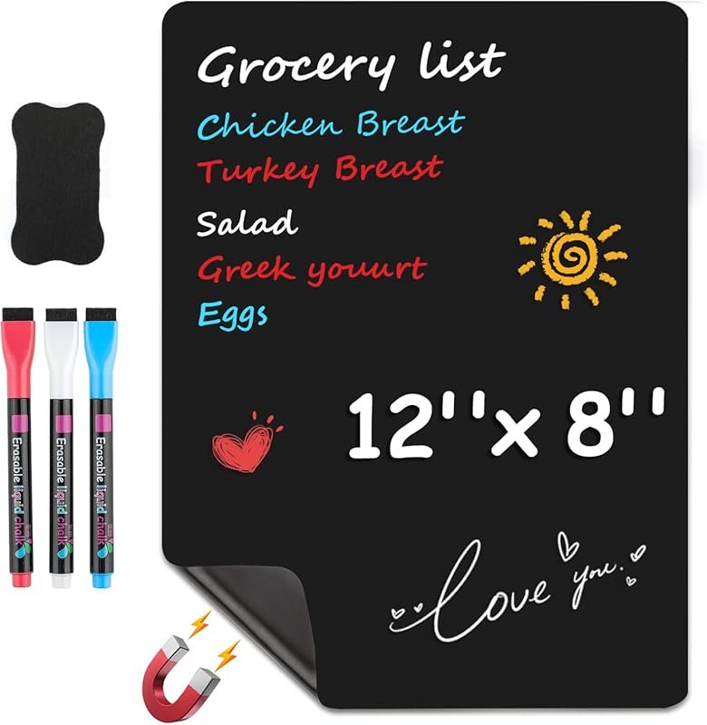 MaxGear Magnetic Black Dry Erase Board Sheet 12x8 Inch for Refrigerato