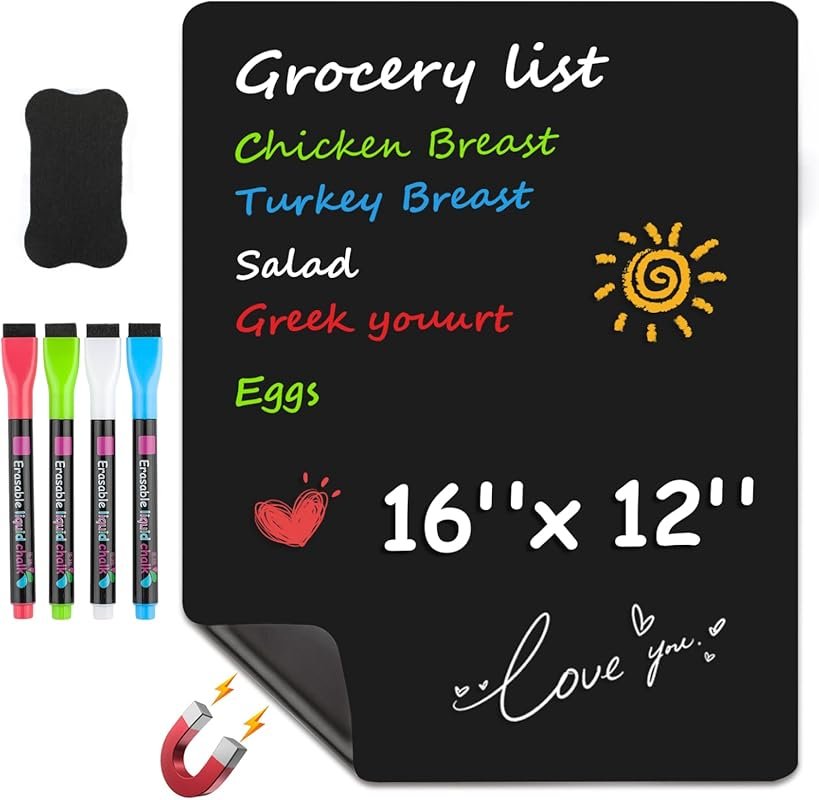 MaxGear Magnetic Black Dry Erase Board Sheet 16x12 Inch for Refrigerat