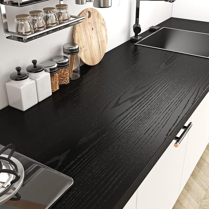Livelynine 36x197 Inch Black Wood Contact Paper, Waterproof Self-Adhes