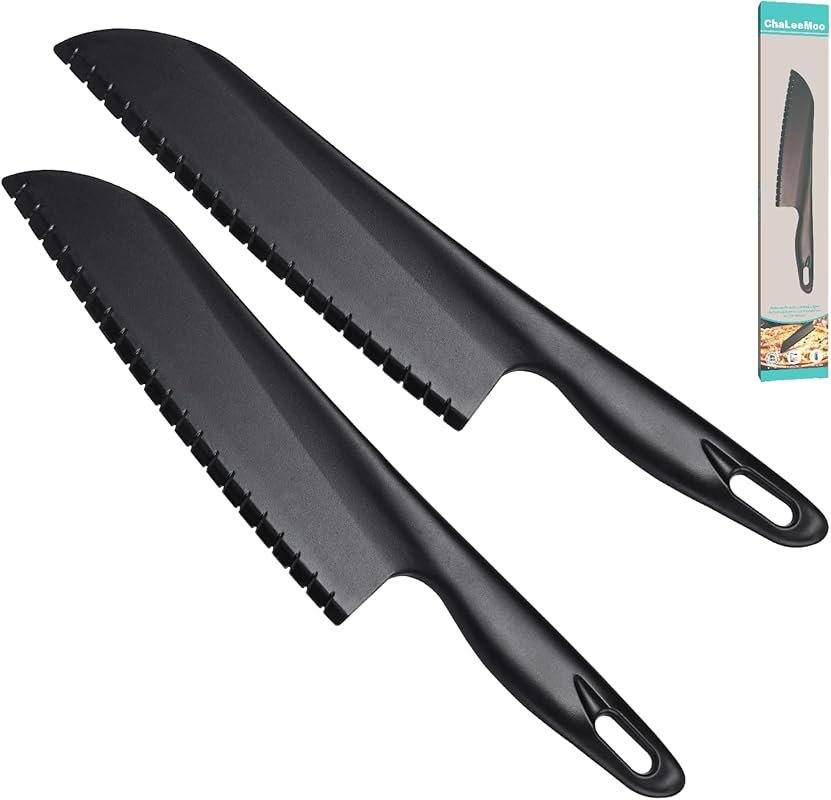2-Pack 11-Inch Nylon Knives for Nonstick Bakeware – Serrated Edges, La