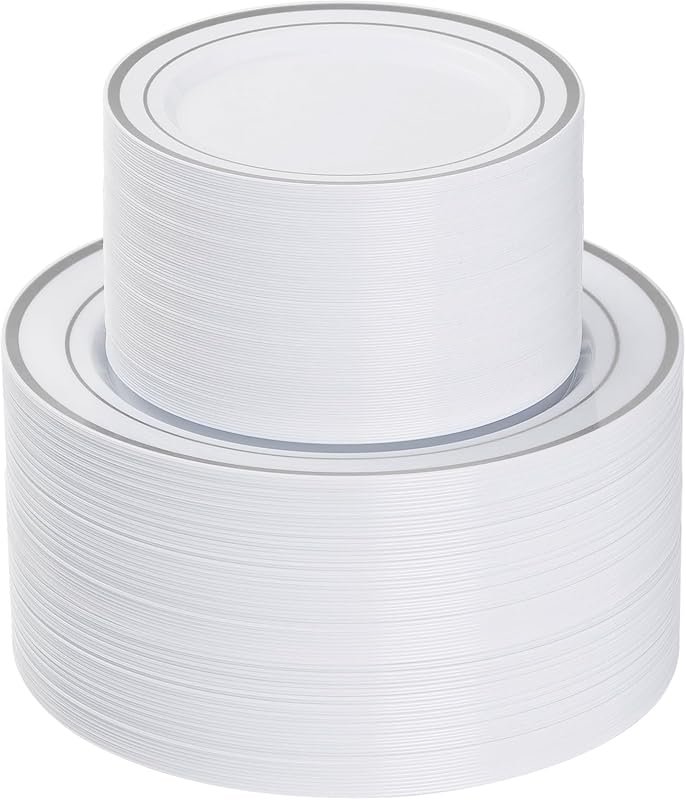 Goodluck 200-Piece Silver Plastic Plates, Heavy Duty Disposable Dinner