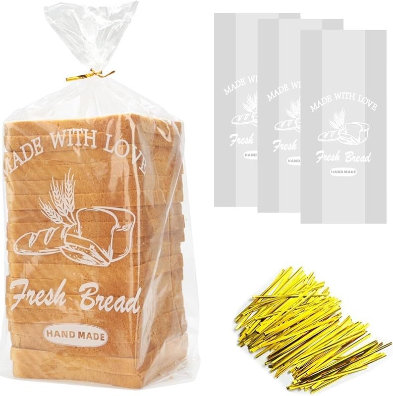 40-Pack Printed Bread Loaf Bags with Ties, 8x4x18 Inches, Reusable Adj