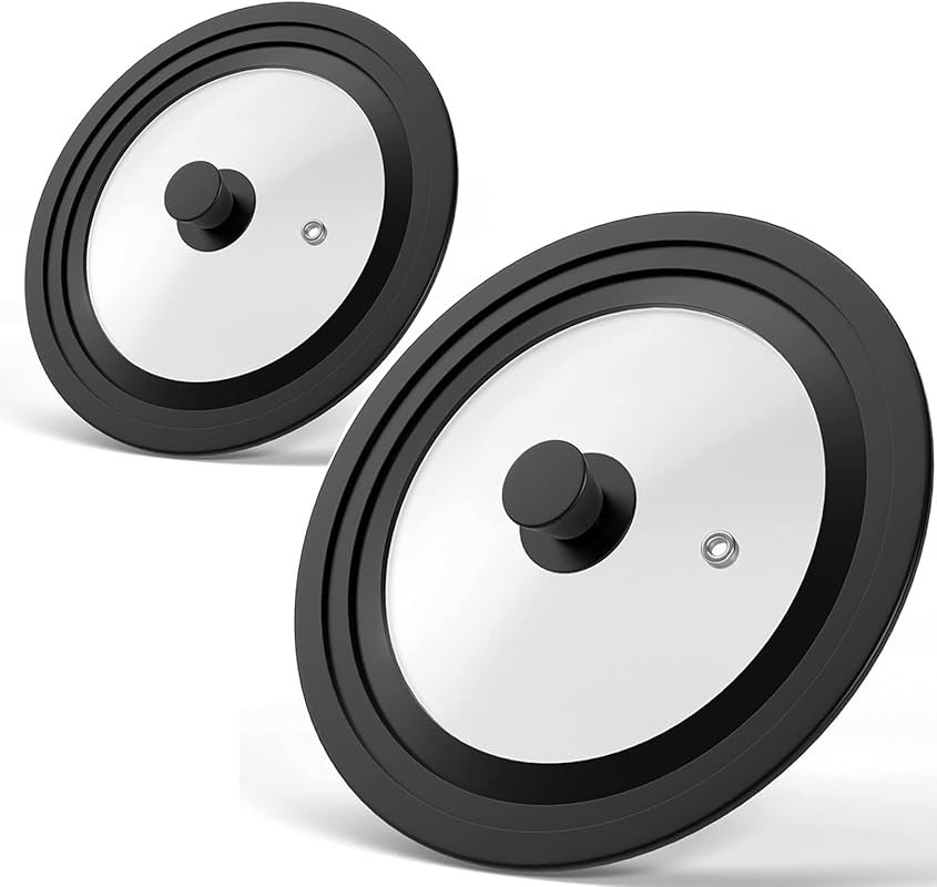 Universal 2-Pack Lids - Fits 7-12 Inch, Tempered Glass Silicone Rim, D