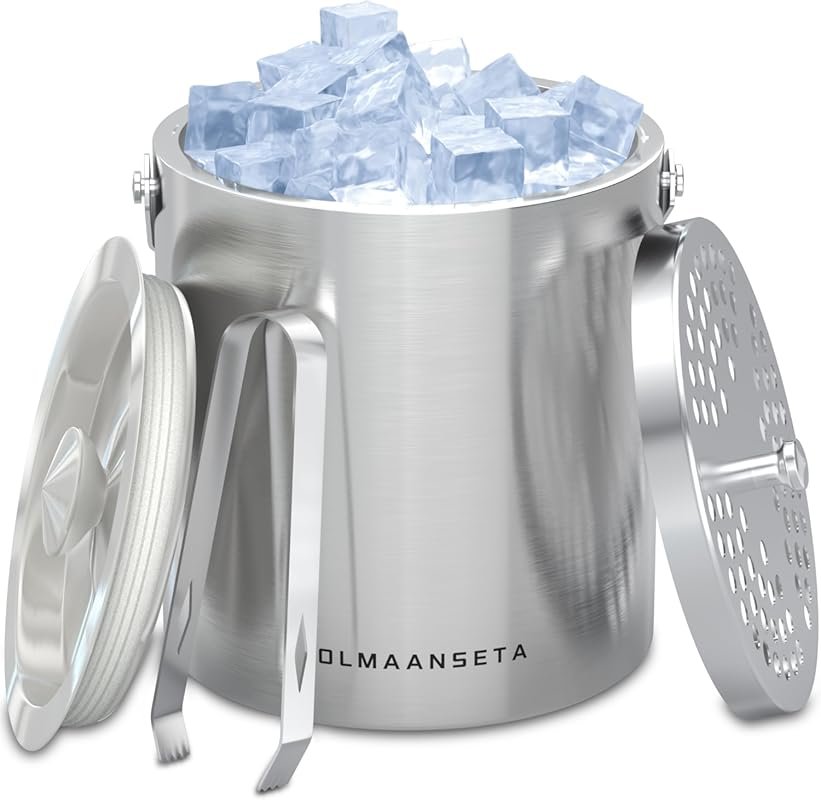 Stainless Steel Insulated Ice Bucket for Parties with Lid Ice Tongs an