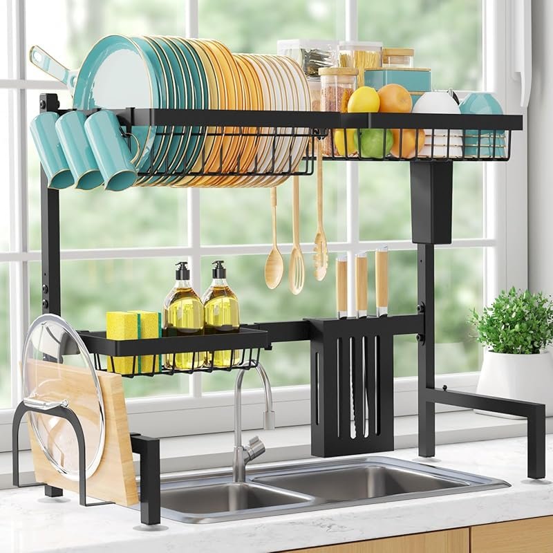 Sakugi Adjustable 2-Tier Over Sink Dish Drying Rack, Large Capacity St