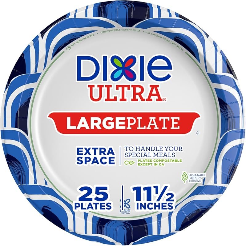 Dixie Ultra Large Paper Plates 11 Inch 25 Count, 3X Stronger Heavy Dut