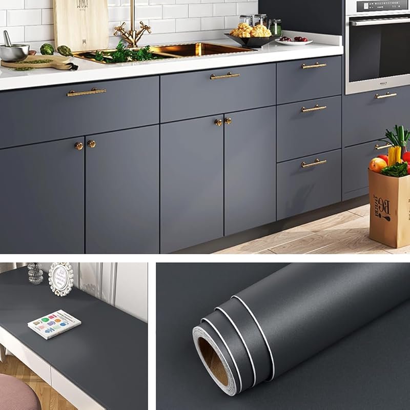 Livelynine Dark Grey Peel and Stick Wallpaper, Waterproof Vinyl Contac