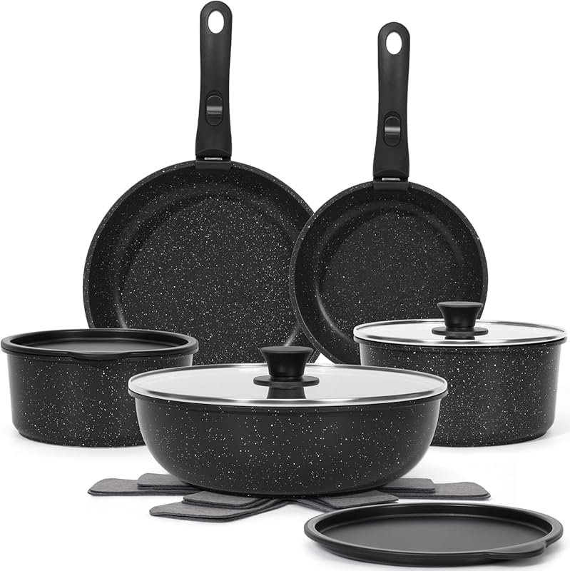 SODAY 15-Piece Pots and Pans Set Nonstick with Detachable Handle, Indu