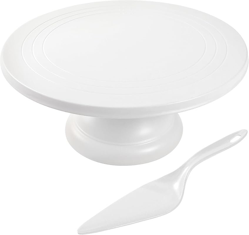 ECOWAY 12-Inch Bamboo Fiber Cake Stand with Spatula - Black Round Dess