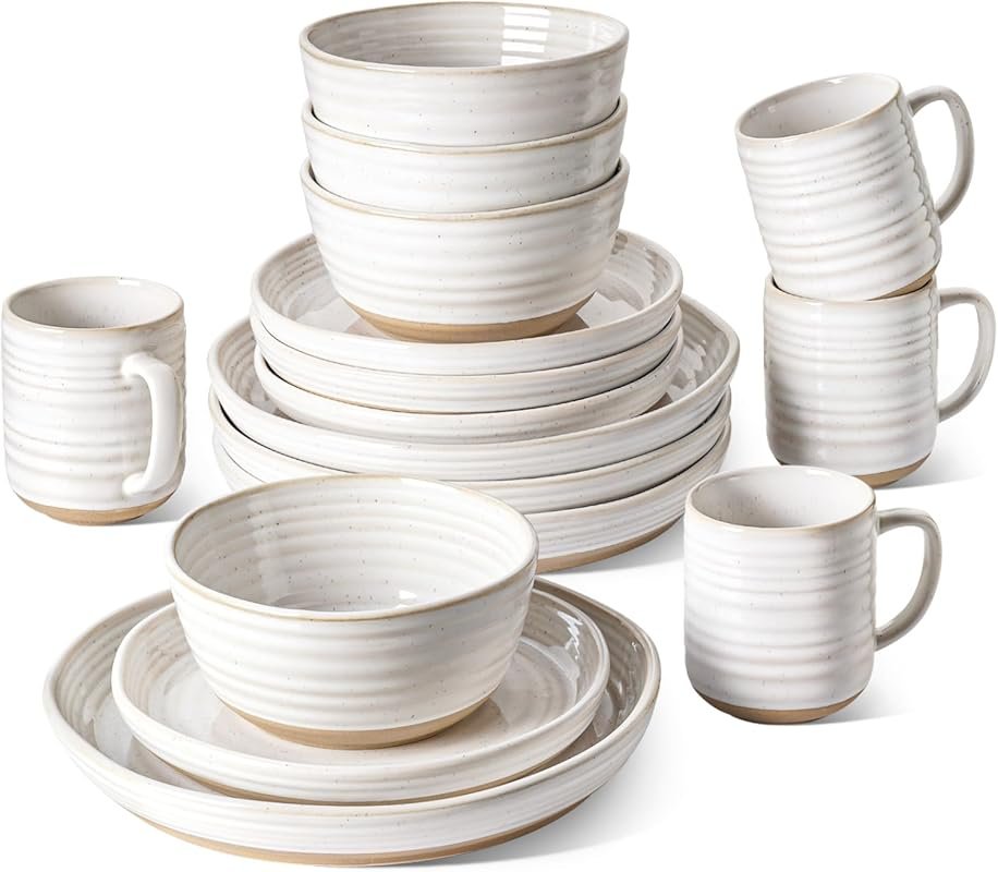 LE TAUCI Ceramic Dinnerware Set for 4, 16-Piece Arctic White Plates Bo