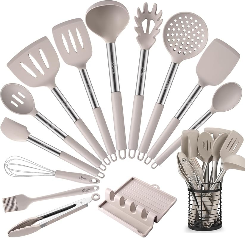 HOTEC 14-Piece 446°F Heat Resistant Silicone Kitchen Utensil Set with